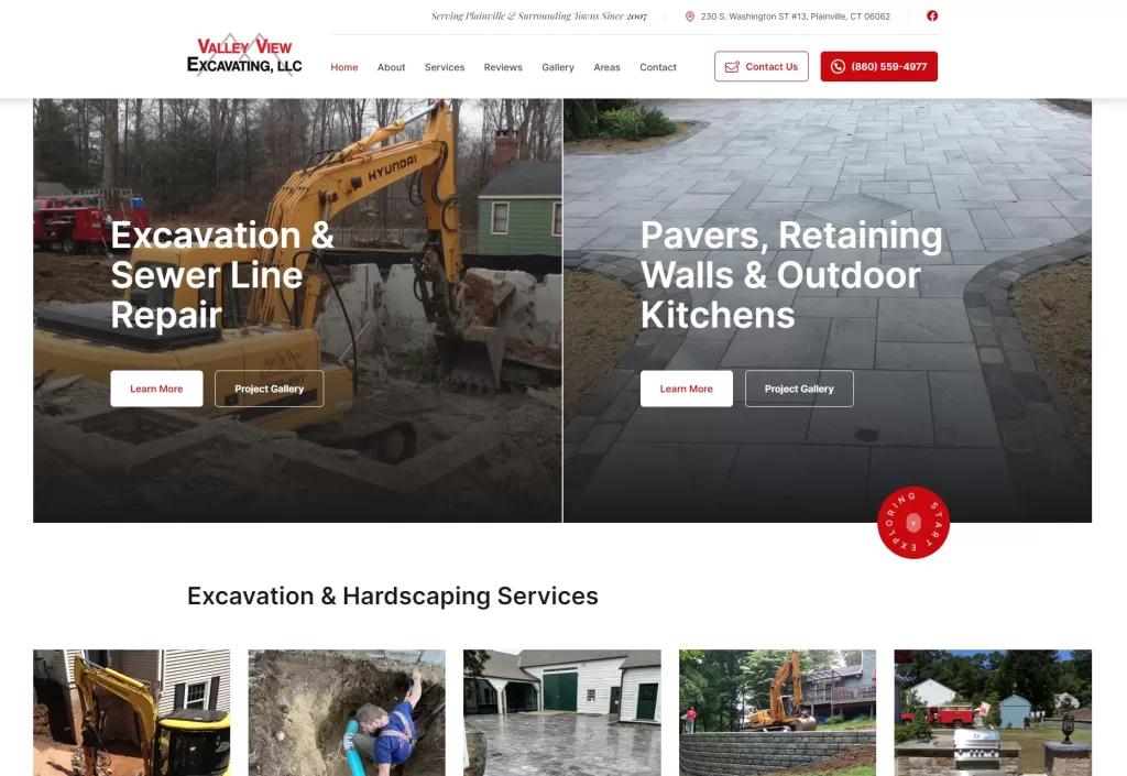 A website design and digital marketing project for Valley View Excavating, LLC. They are located in Plainville, Connecticut.