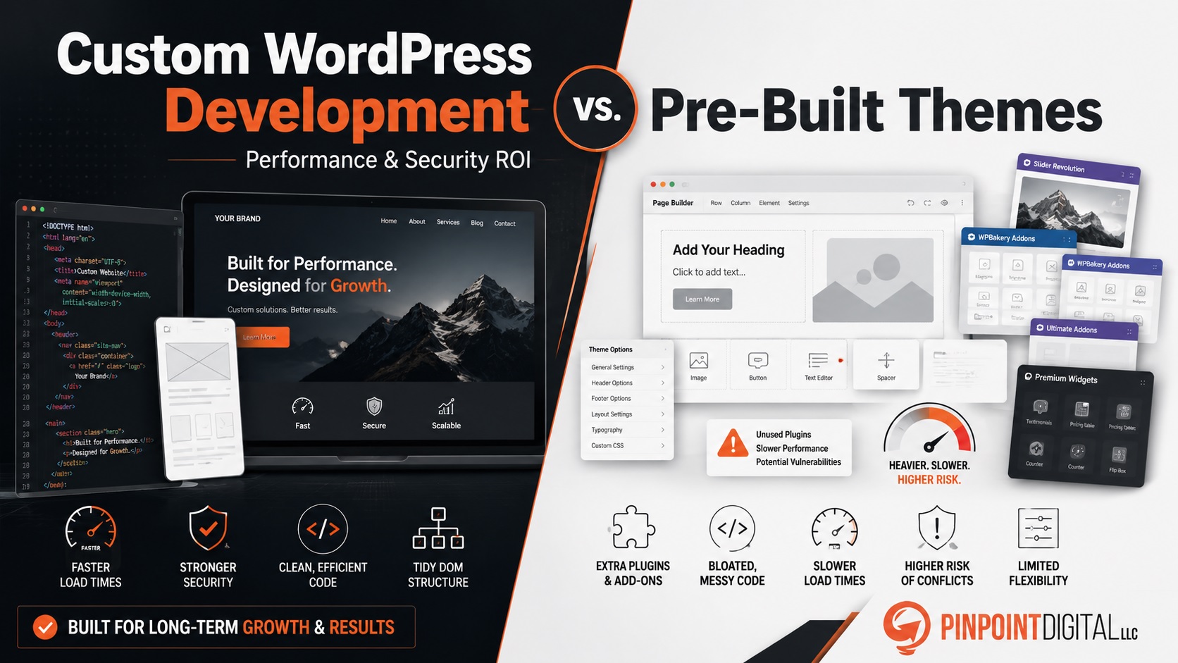 Custom WordPress Development vs. Pre-Built Themes: Speed, Security & Long-Term ROI